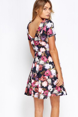 Collard Floral Skater Dress