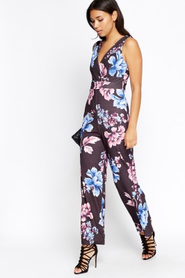 Plunge Floral Wide Leg Jumpsuit